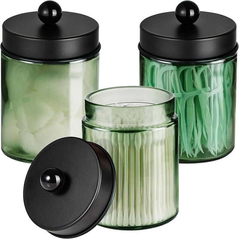 Komashr 3 Pack Apothecary Jar Canisters Bathroom Vanity Organizer - Qtip Holder Storage Organizer Set Countertop Canister with Stainless Steel Lids &Cute Stickers for Qtips,Cotton Swabs,Makeup Sponges,Floss - Image 1